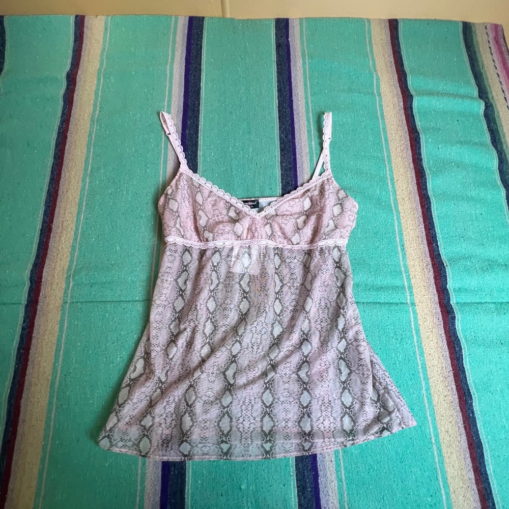 Snakeskin tank Women S Pink Snakeskin Mesh Lace Trim Italy Y2K Lingerie Top